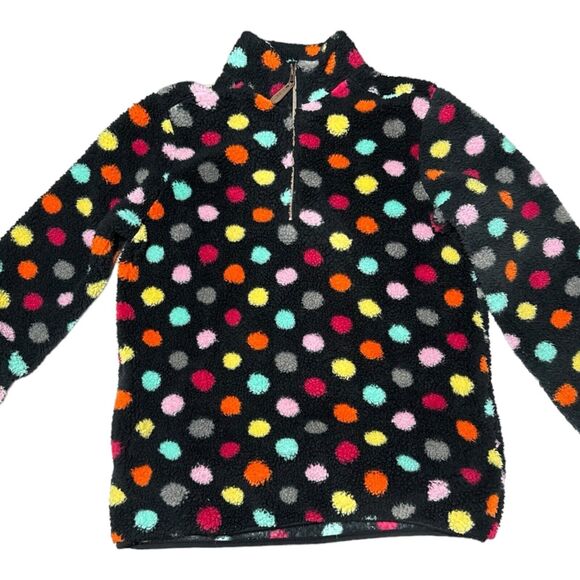 Girlie Girl CC Sherpa Pullover Jacket 1/4 Zip Up Black Polka Dot Size‎ Small - Picture 2 of 11